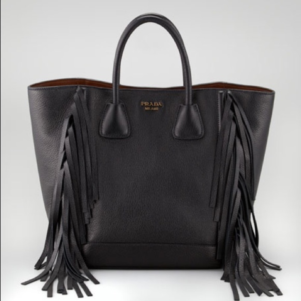 PRADA Cervo Deerskin Fringe Tote Nero